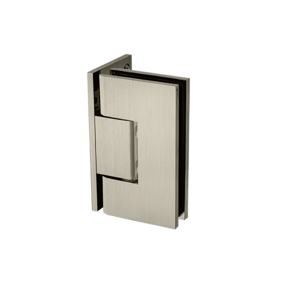 WALL TO GLASS 90 HINGE PLATED SOLID BRASS -SQUARE EDGES Brush Nickel