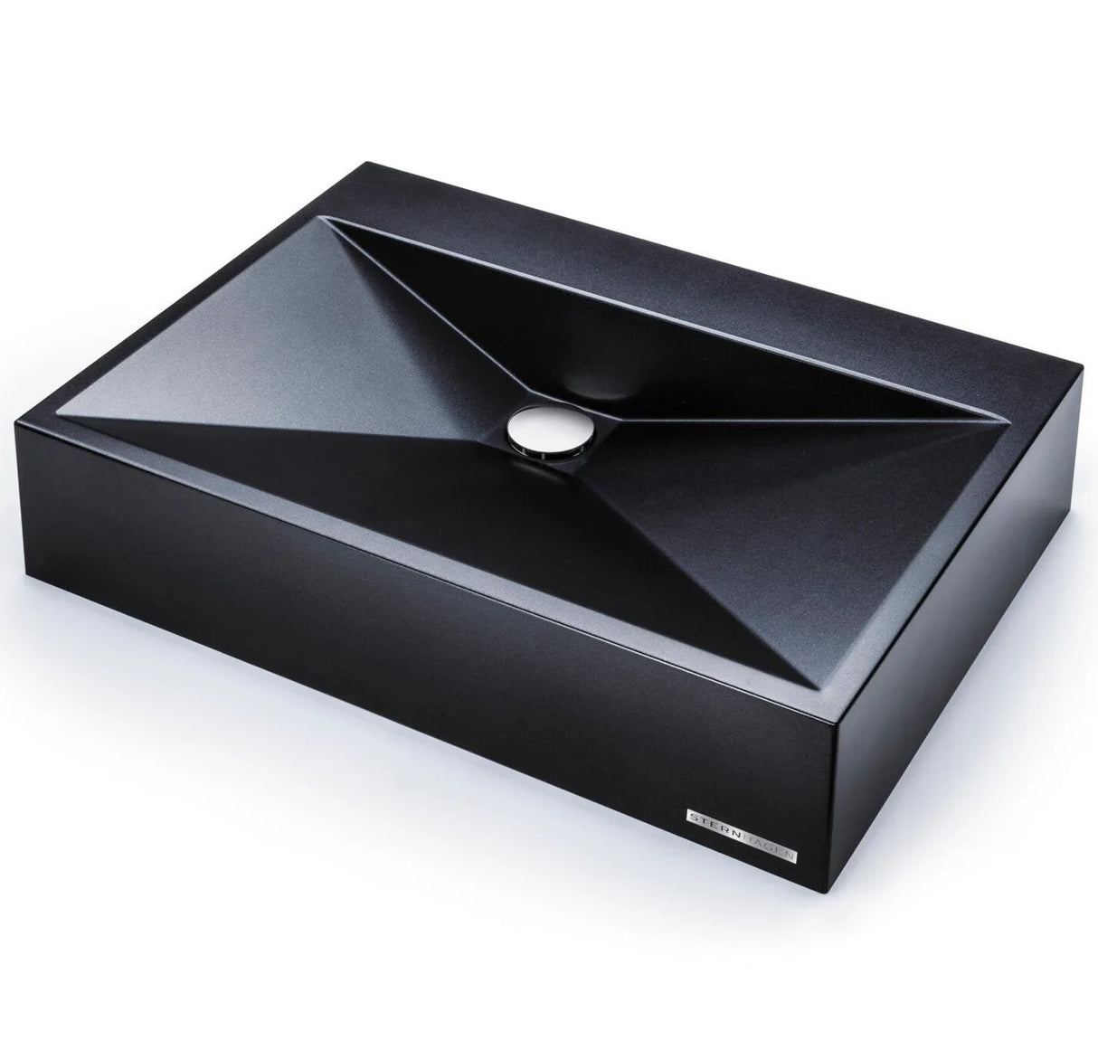 STERNHAGEN 615X445X130MM ABOVE COUNTER BASIN BLACK GLOSSY BATHROOM WASH BASIN SANI-QUARTZ COMPOSITE GOLDEN CUT