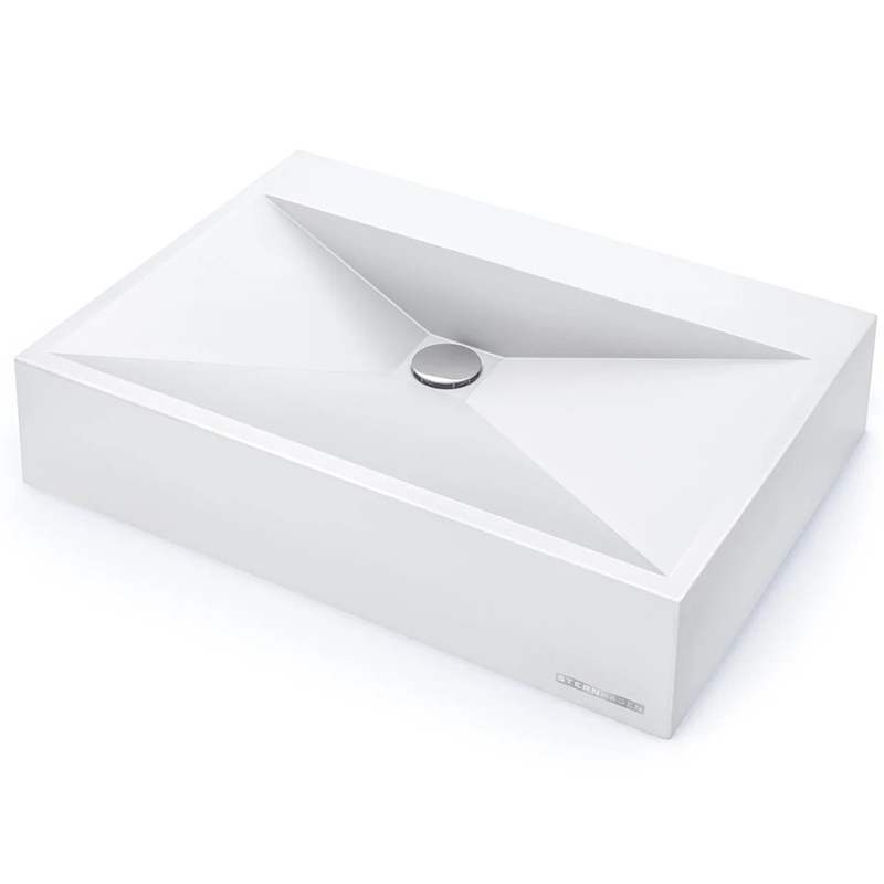 Above Counter Basin Glossy Bathroom Wash Basin Sani-Quartz Composite Golden Cut White 615x445x130mm