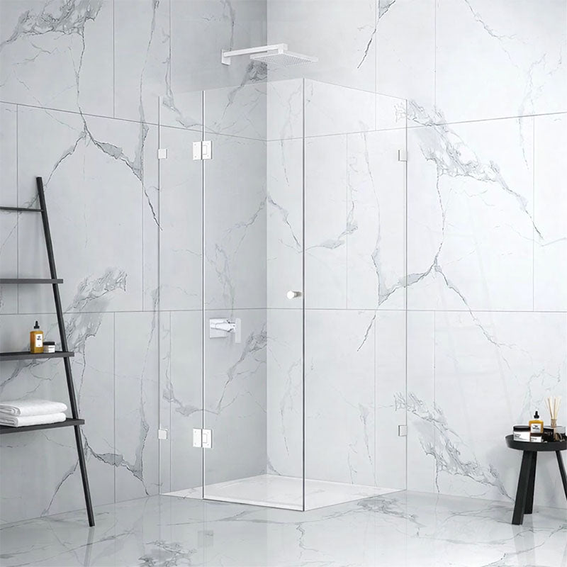 10mm Fully Frameless Screen Pivot Matt White Front 900mm & Return 900mm & Height 2100mm