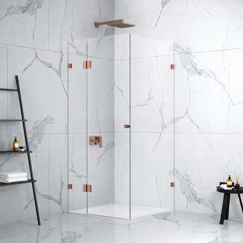 10mm Fully Frameless Screen Pivot Red Copper Front 900mm & Return 900mm & Height 2100mm