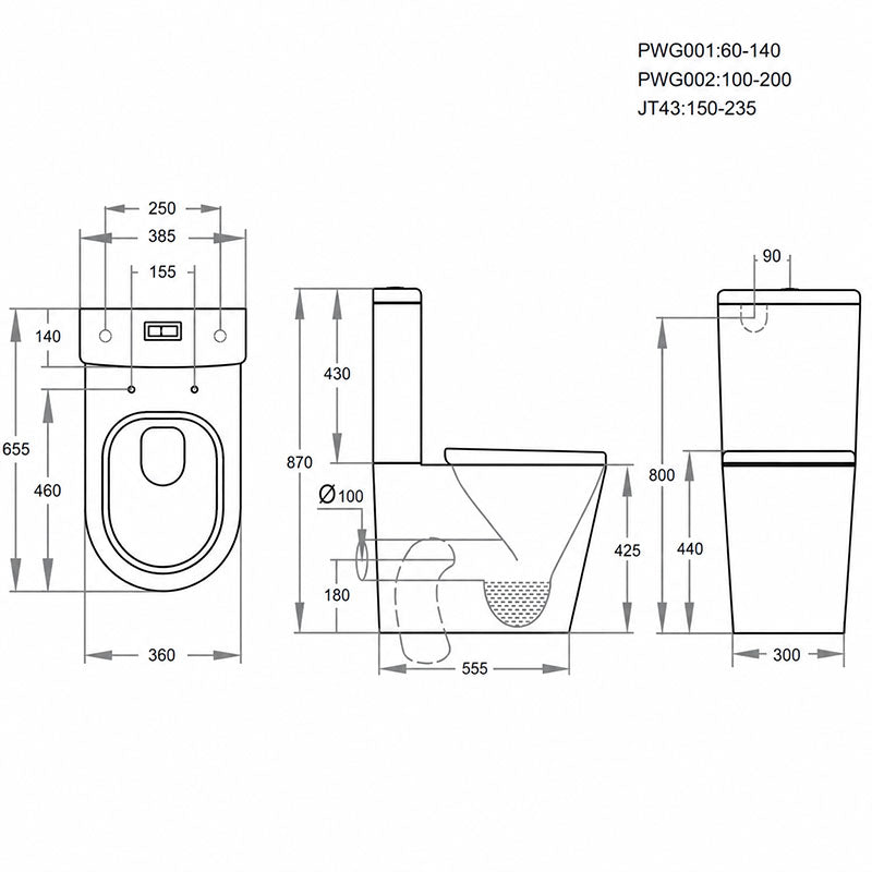 Back/Left and Right Bottom Inlet Cistern Rimless Tornado Flush Toilet