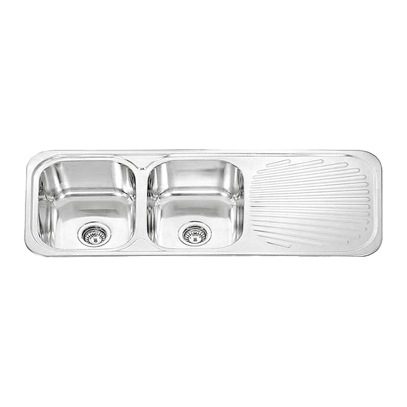 DANTE Double Bowl (2x20L) Sink with Drainer - Waste Included (LHB or RHB) 1180x480x180mm