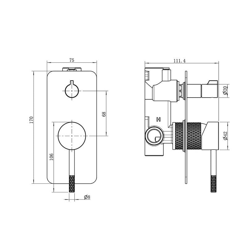 TIARA Diverter Mixer with Unique Textured Body Gun Metal Finish
