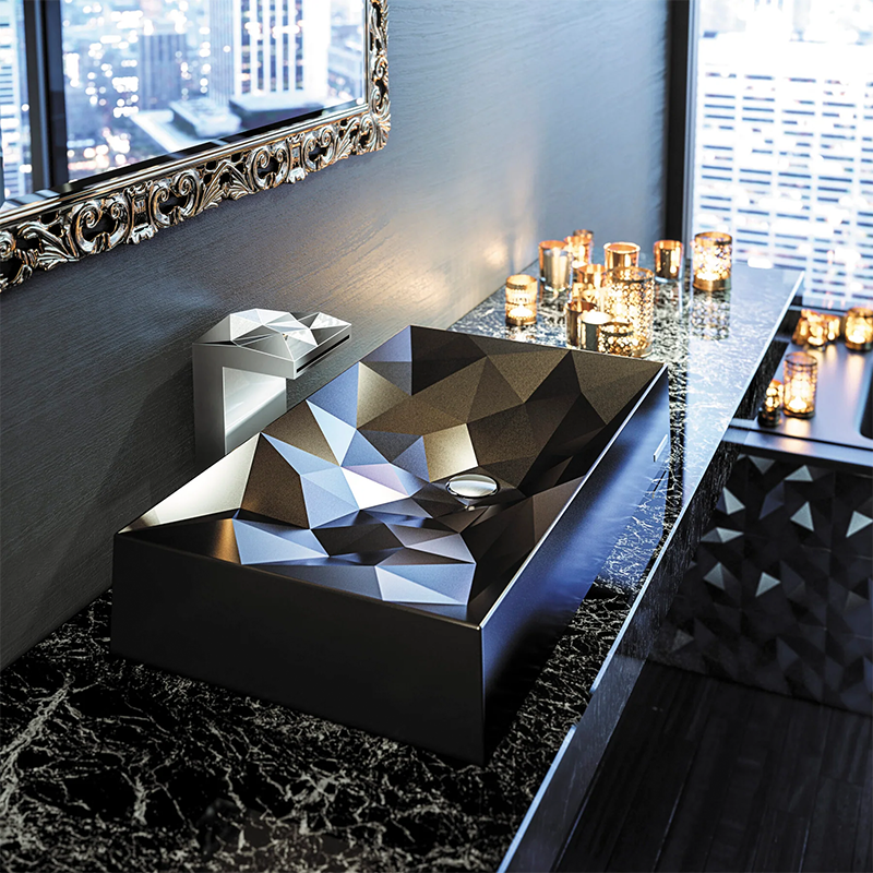 Kristall Above Counter Basin Glossy Bathroom Wash Basin Sani-Quartz Composite High-end White 715x415x130mm