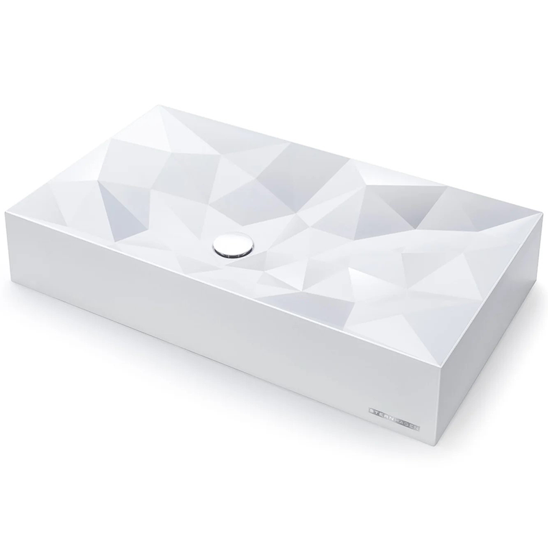 Kristall Above Counter Basin Glossy Bathroom Wash Basin Sani-Quartz Composite High-end White 715x415x130mm