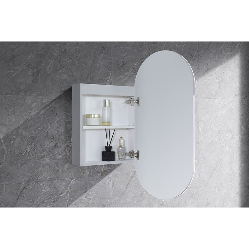 Krystal Collection Oval Shaving Cabinet Matt White 450x900x115mm