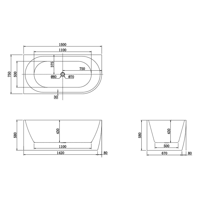 Gina Left Corner Matt White Bathtub 1500x750x580mm