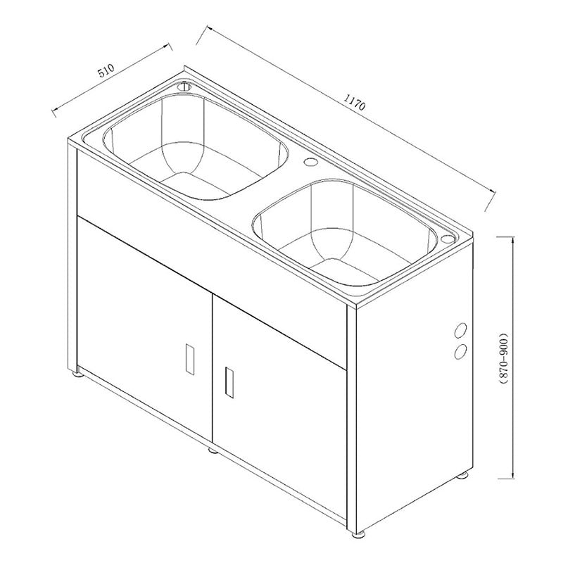 LAVASSA 45L Double Bowl Laundry Trough and Cabinet 1170x510x870mm