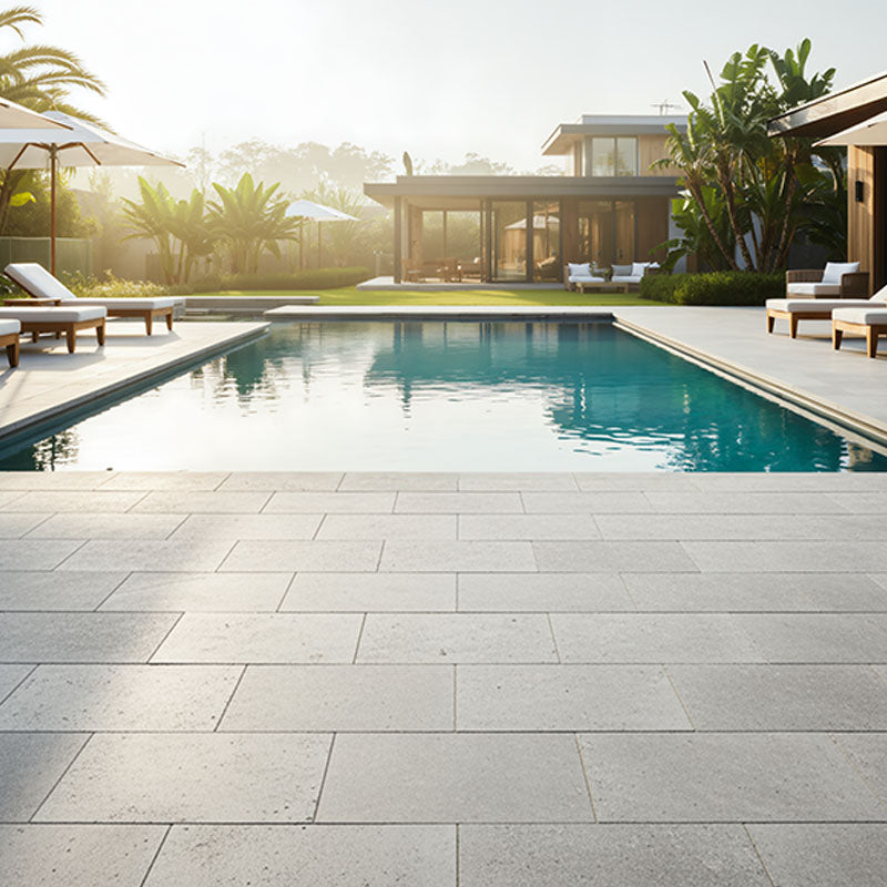Limestone Lime Greige Sandblasted & Tumbled Bevelled 600x400x30mm