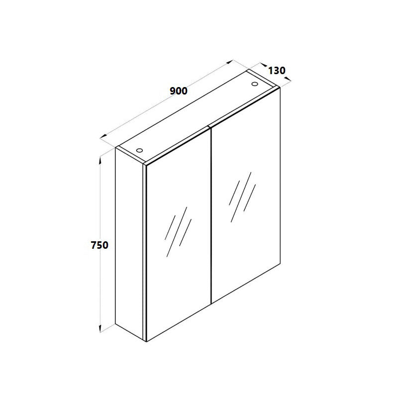 BELLA 900 Pencil Edge Mirror Cabinet Gloss White Finish 900x750x130mm