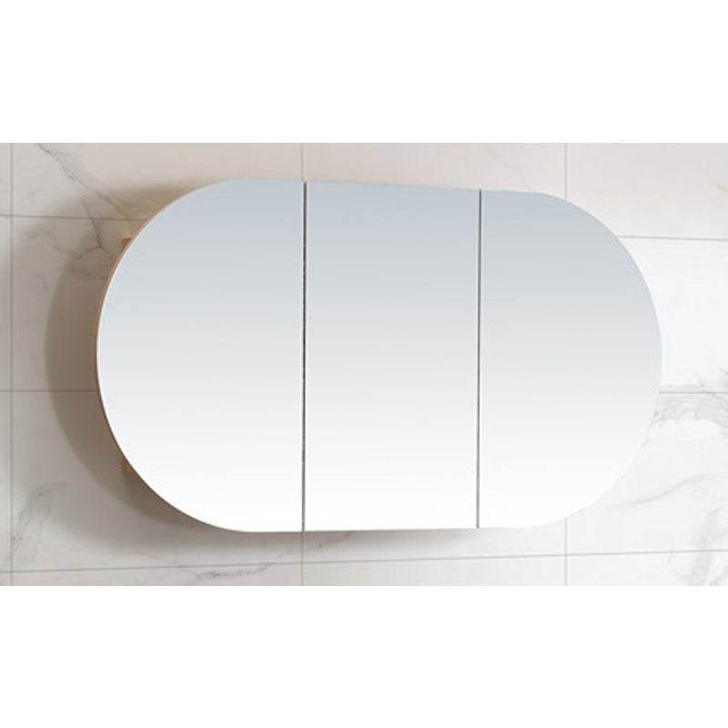 MILAN Oval Shape Mirror Cabinet Natural wood 1200x600x165mm