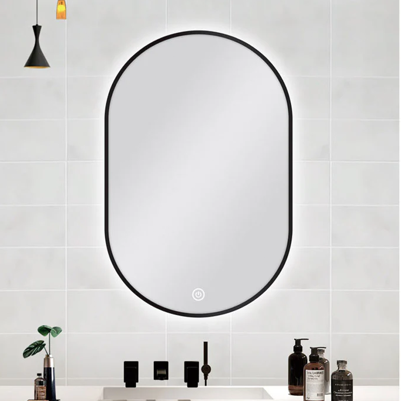 Oval Shape Framed Carysil LED Mirror Black 600x900mm