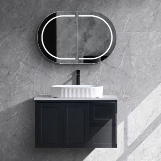 Vintage (Hung) Series Single Bowl Right Hand Drawer Matt Black Overall 900mm Vanity Set With Ceramic Slimline Top