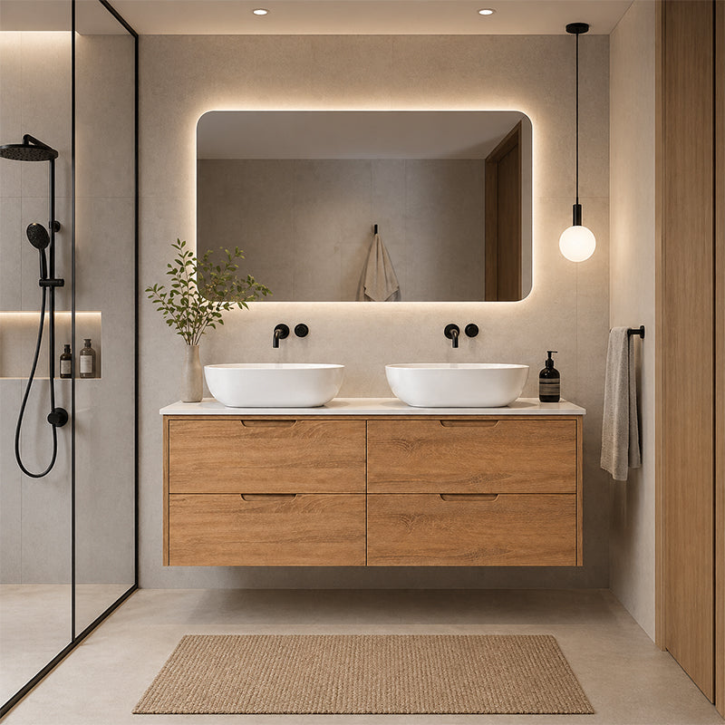 Oakdra(Hung) Series Double Bowls Prime Oak Overall 1180x455x520mm Vanity Set With Ceramic Slimline Top (UV31)