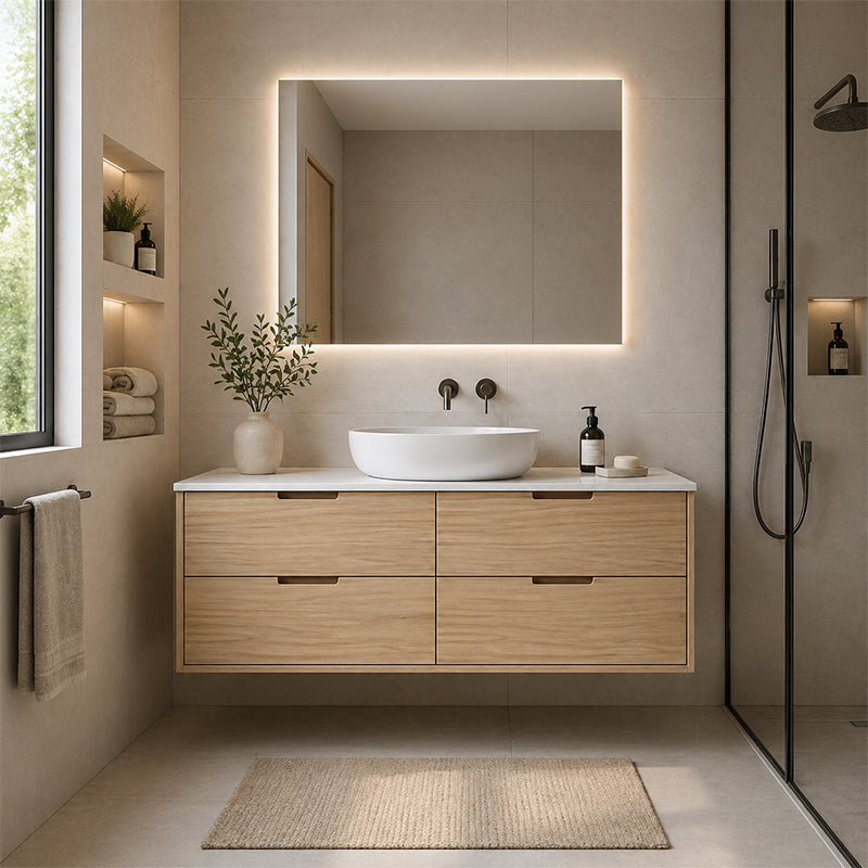 Oakdra(Hung) Series Single Bowl Natural Timber Overall 1480x455x520mm Vanity Set With Ceramic Slimline Top (UV31)