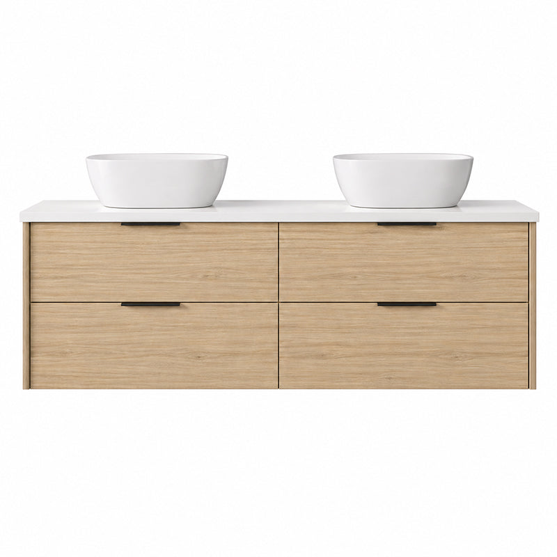 Oakdra(Hung) Series Double Bowls Natural Timber Overall 1480x455x520mm Vanity Set With Ceramic Slimline Top (UV31)