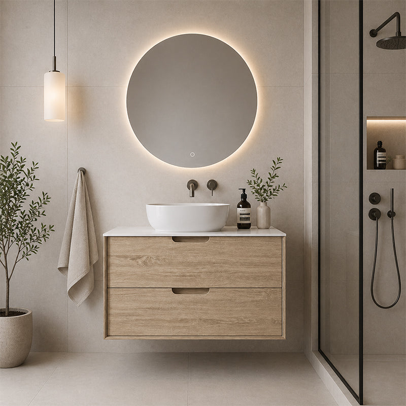 Oakdra(Hung) Series Natural Timber Overall 880x455x520mm Vanity Set With Ceramic Slimline Top (UV31)