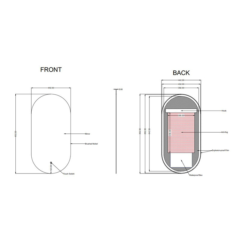 Pill Shape Carysil LED Mirror 450x900mm