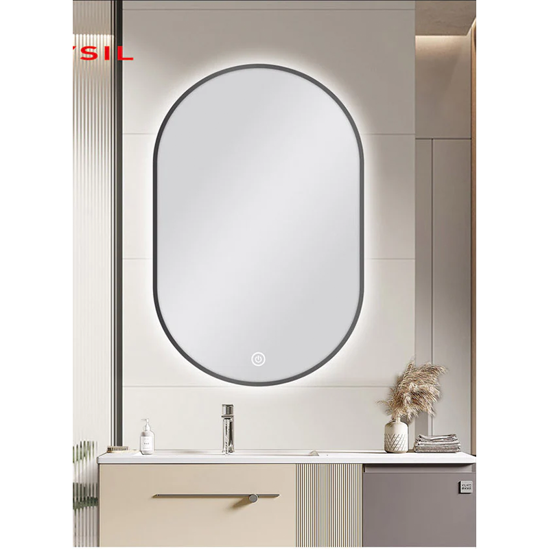 Oval Shape Framed Carysil LED Mirror Gun Metal 600x900mm