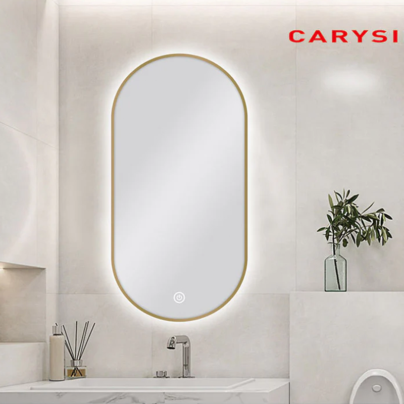 Pill Shape Framed Carysil LED Mirror Gold 450x900mm