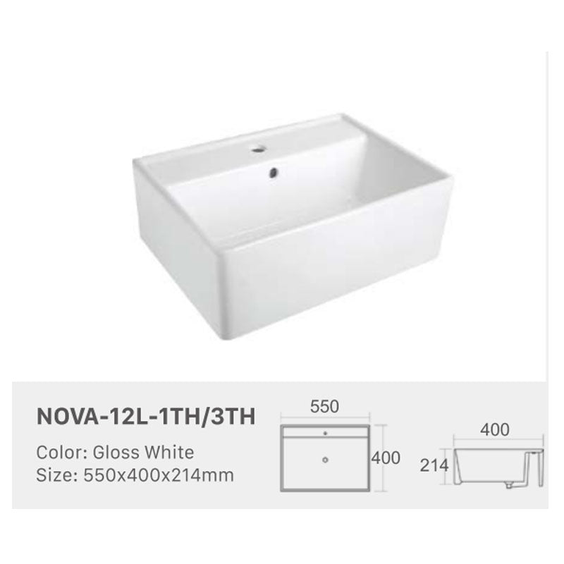 Ceramic Basin Series Under Counter Gloss White 550x400x214mm