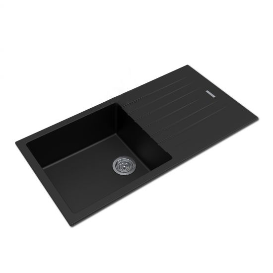 Granite Quartz Stone Kitchen Sink with drainboard Top/Undermount Black 1000x500x200mm