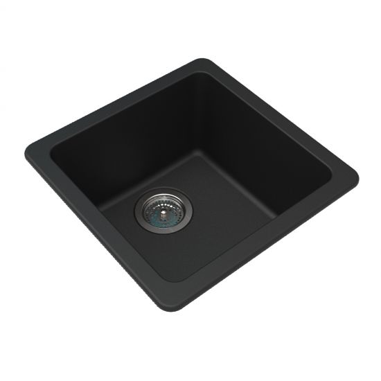 Granite Quartz Stone Kitchen/Laundry Sink Single Bowl Top/Under Mount Black 422x422x203mm