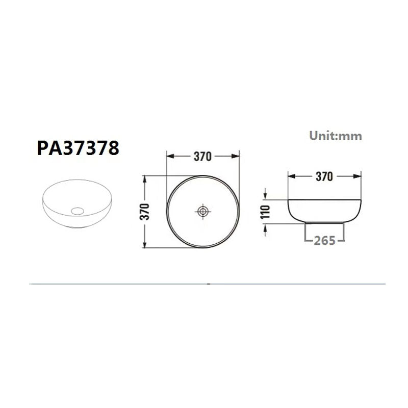 Above Counter Basin Round Matte Black 370x370x110mm