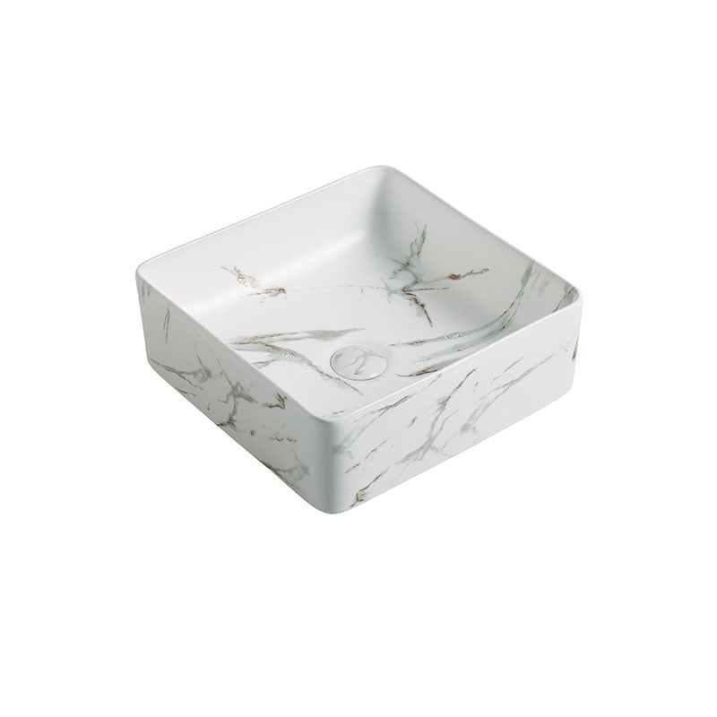 Above Counter Basin Square Matte White Carrara With Gold Vein 360x360x130mm