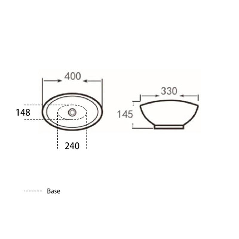 Above Counter Basin Boat Gloss White 400x330x145mm