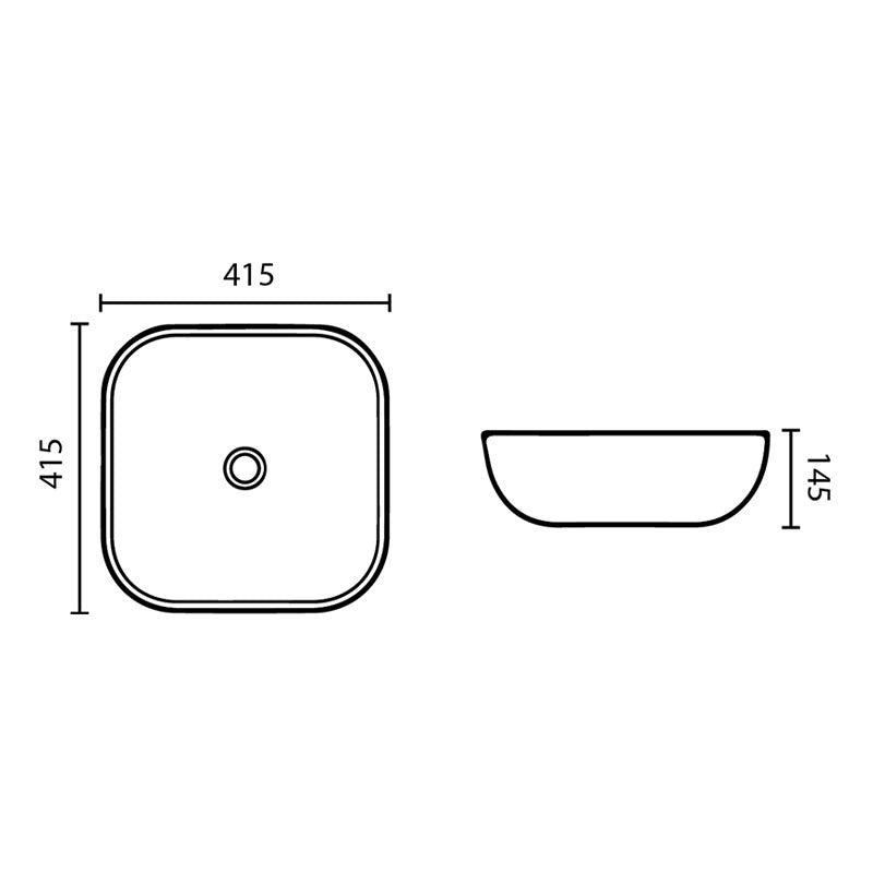 Above Counter Basin Soft Square Gloss White 415x415x145mm