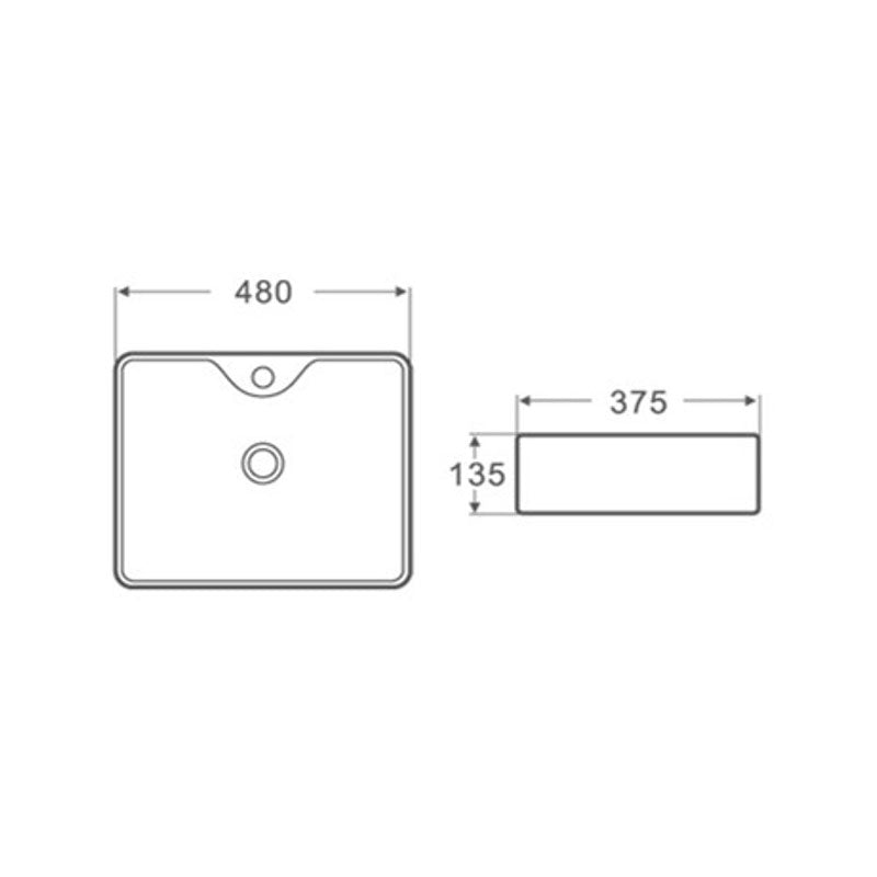 Above Counter Basin With Tap Hole Gloss White 480x375x135mm