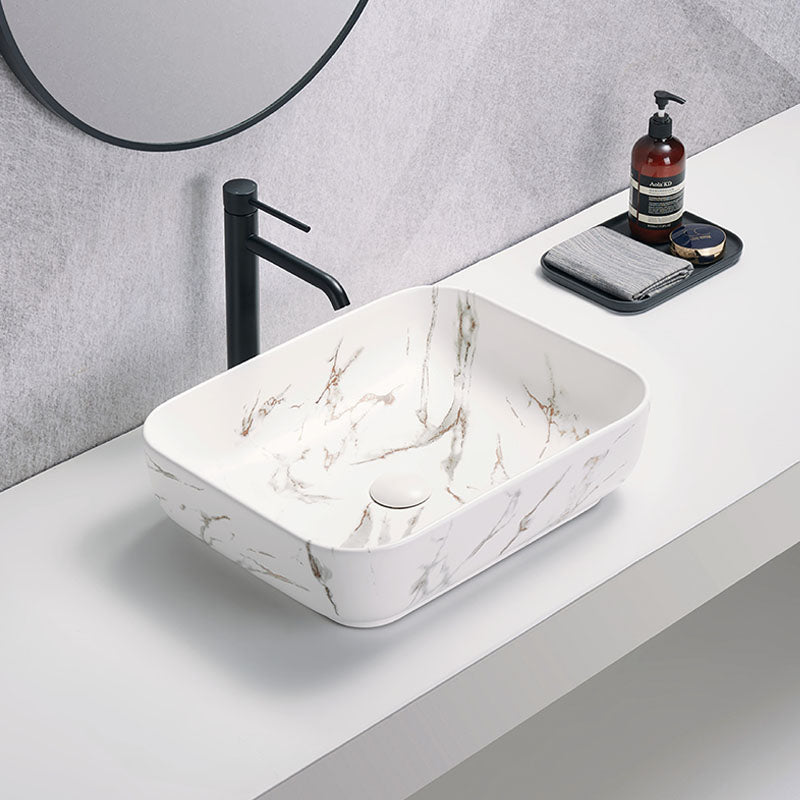 Above Counter Basin Rectangular Matte White Carrara With Gold Vein 500x390x130mm