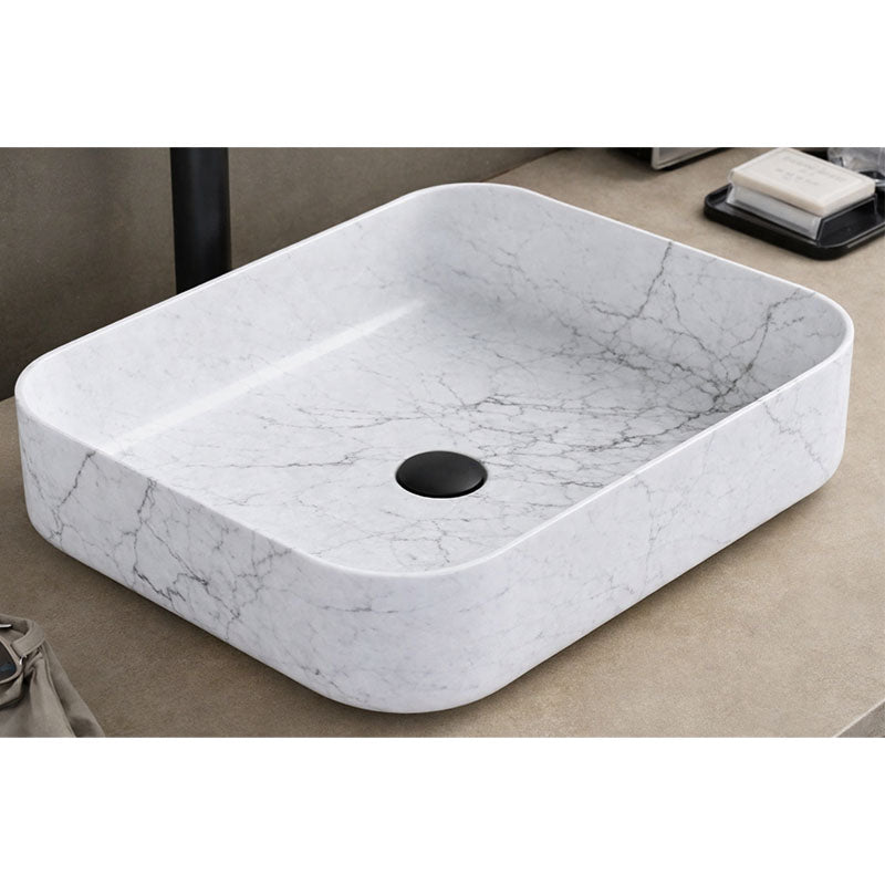 Above Counter Basin Rectangular Matte White Carrara Marble 500x390x130mm