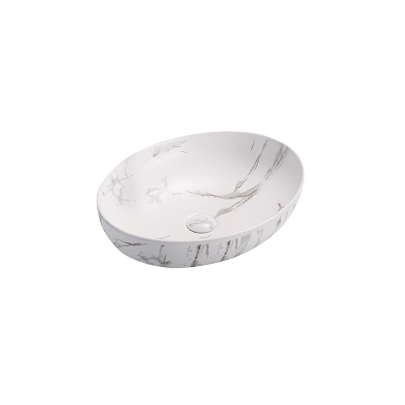 Above Counter Basin Oval Matte White Carrara With Gold Vein 520x395x130mm