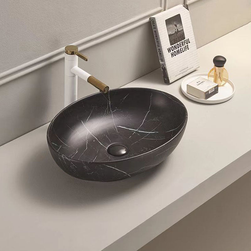 Above Counter Basin Oval Matte Black Marble 520x395x130mm