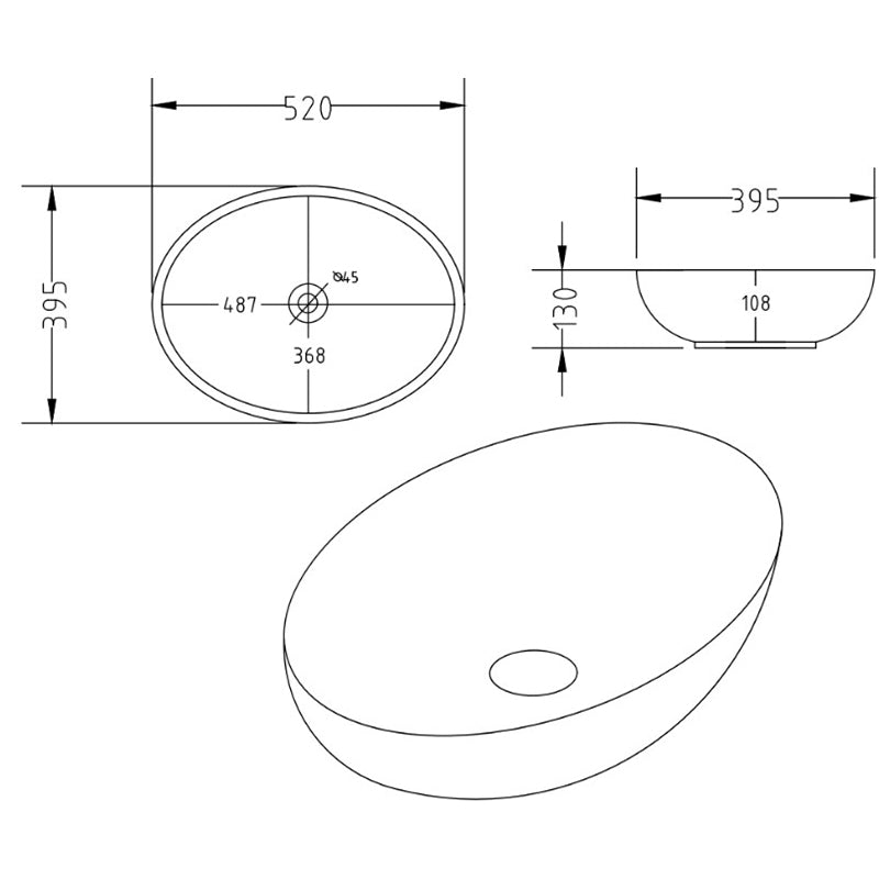 Above Counter Basin Boat Gloss White 520x395x130mm