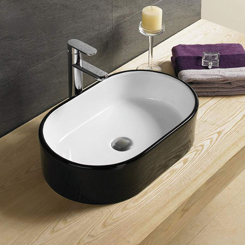 Above Counter Basin Oval Gloss Black And White 550x350x140mm