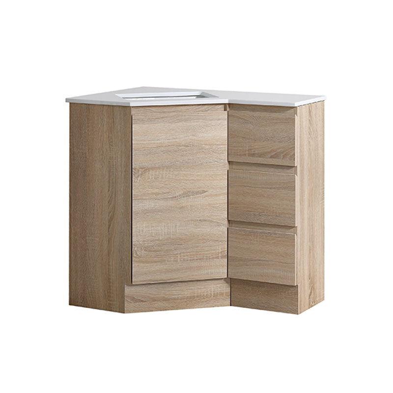 Corner Series (PC60) Natural Timber 580x880x820mm Back to Corne Vanity with Stone Top & Ceramic Undermount Basin
