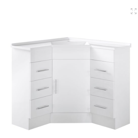 Corner Series (PC60) Gloss White 880x880x820mm Back to Corner Vanity with Poly Marble Top (CN)