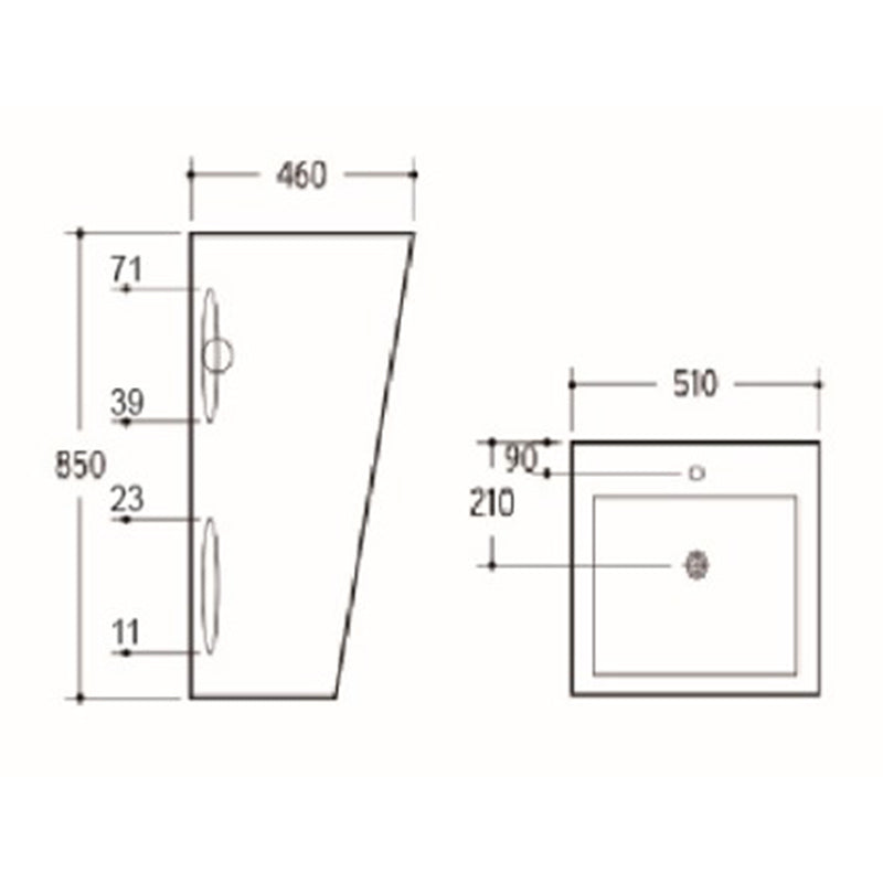 Free standing Basin With Overflow Square Gloss White 510x460x850mm