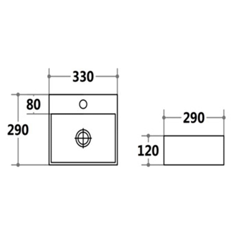 Above Counter/Wall Hung Basin Gloss White 330x290x120mm
