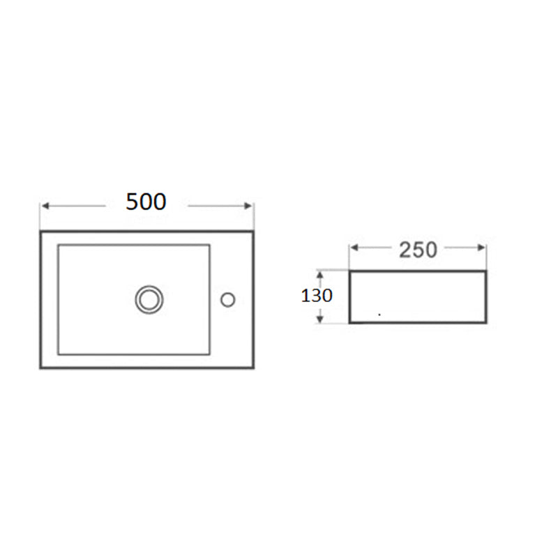 Wall Hung Basin Left Hand Bowl Gloss White 500x250x130mm