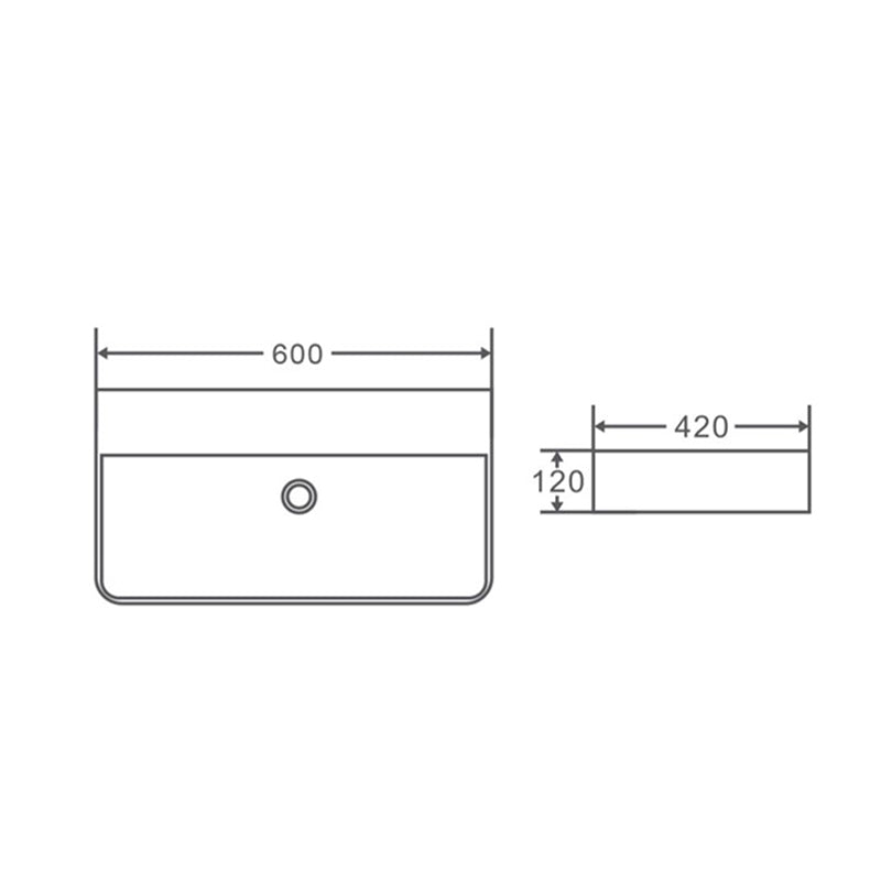 Above Counter/Wall Hung Basin No Tap Hole With Overflow Gloss White 600x420x120mm