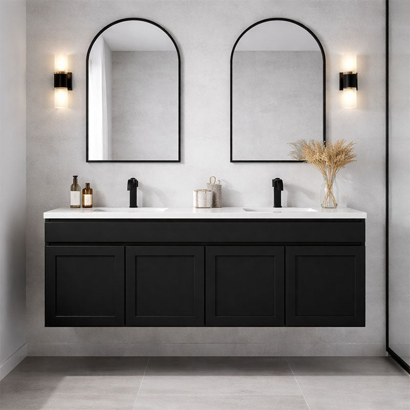 Paris Series Double Bowl Matt Black 1800x455x520mm VANITY SET With Flat Stone Bench Top Only