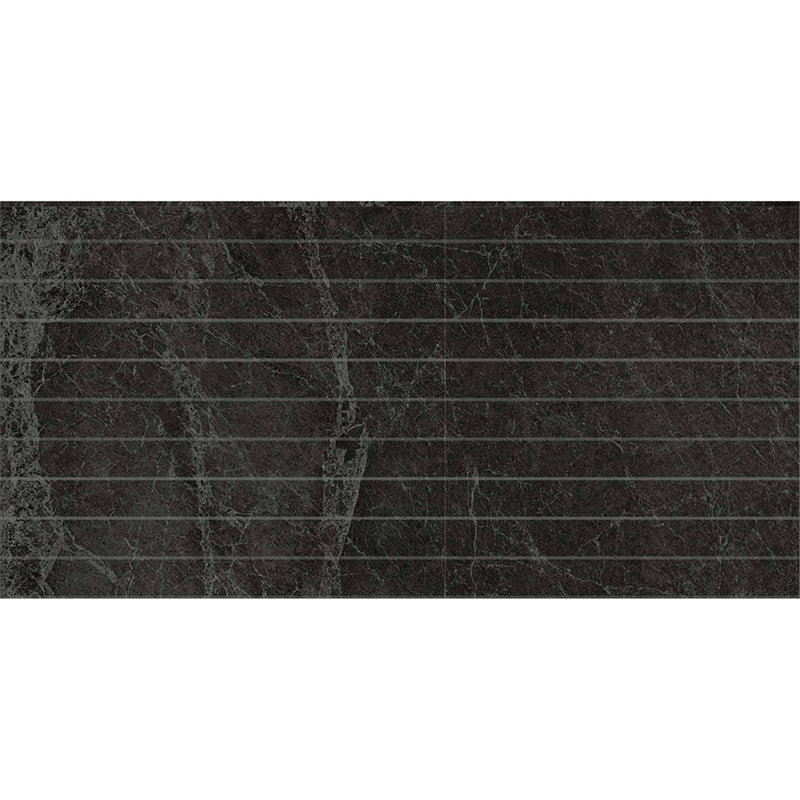 Pietra Black Matt Strip Mosaic 28x600mm On 300x600 Mesh
