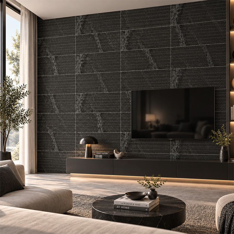 Pietra Black Matt Strip Mosaic 28x600mm On 300x600 Mesh