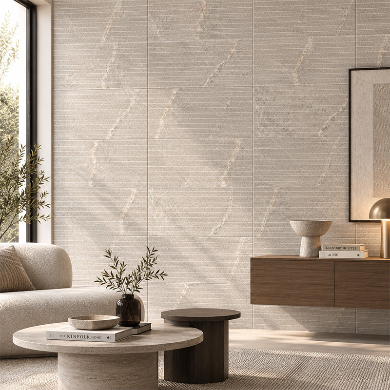 Pietra Sand Matt Strip Mosaic 28x600mm On 300x600 Mesh