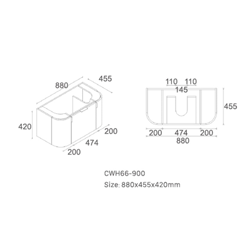 Plateau Series Wall Hung Natural Timber 880x455x420mm with Flat Stone Bench Top Only